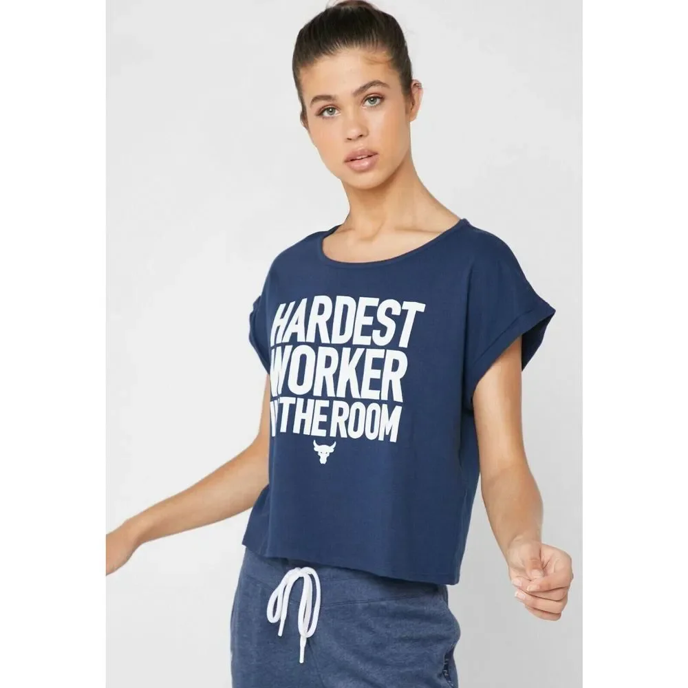 UNDER ARMOUR Project Rock Hardest Worker Cropped Women’s 1346011 Blue Large - Picture 1 of 1